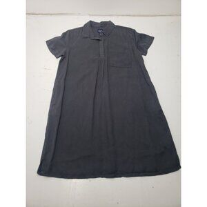 GAP Shirt Dress Womens Large Black Lyocell Tencel Short Sleeve Popover Collared